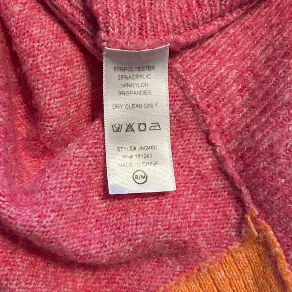 J. Marie Oversized Knit Sweater Pink Orange Color Block High Neck S/M - Picture 3 of 6